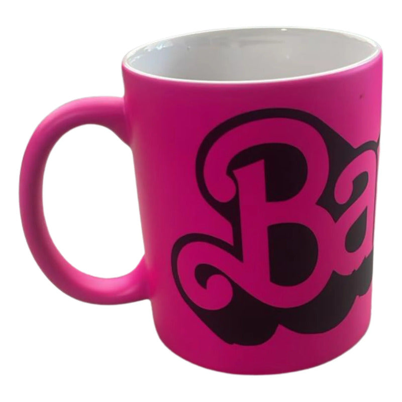 Taza Mod De Cerámica Rosa Fucsia Letra Barbie