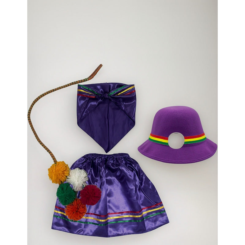 Traje Nortino Baile Nortino 3pzs + Pompon Fiestas Patrias Violeta L