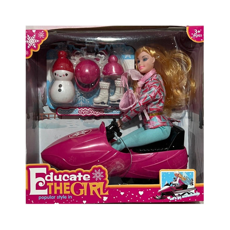 Muñeca Articulada Betty Trineo De Nieve Con Accesorios Fucsia