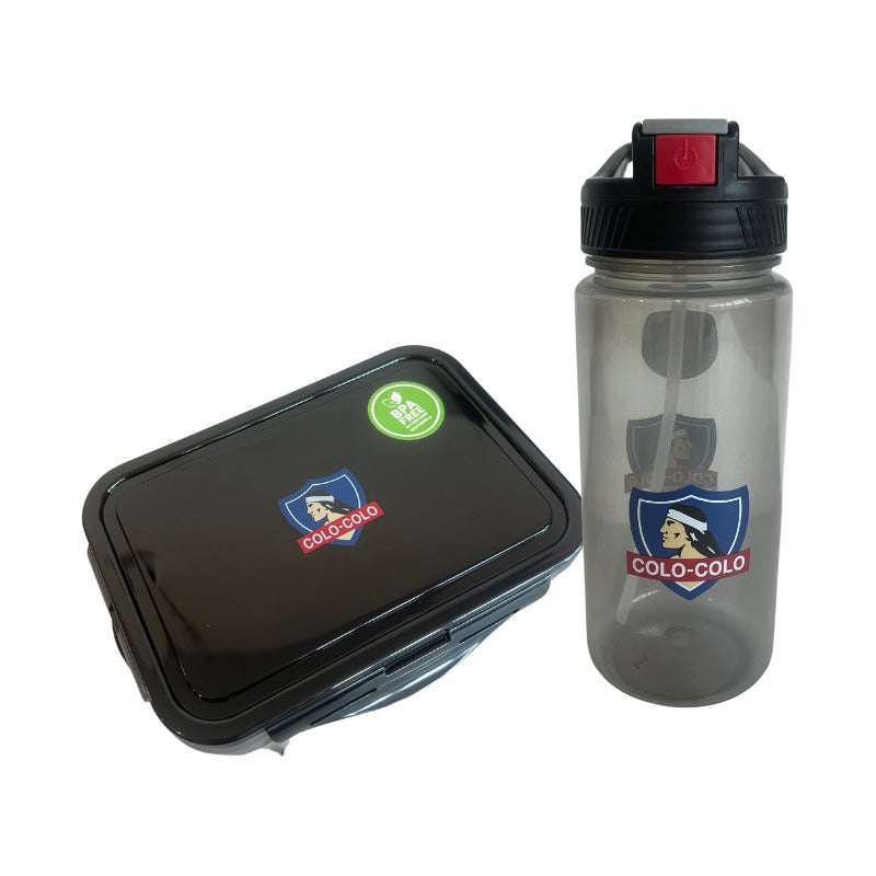 Set Hermetico+botella Escolar Colacion Colo-colo/u De Chile