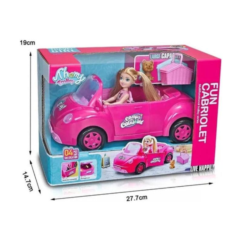 Juego Vehículo Muñeca Niña Viaje Divertido Color Rosa Fucsia
