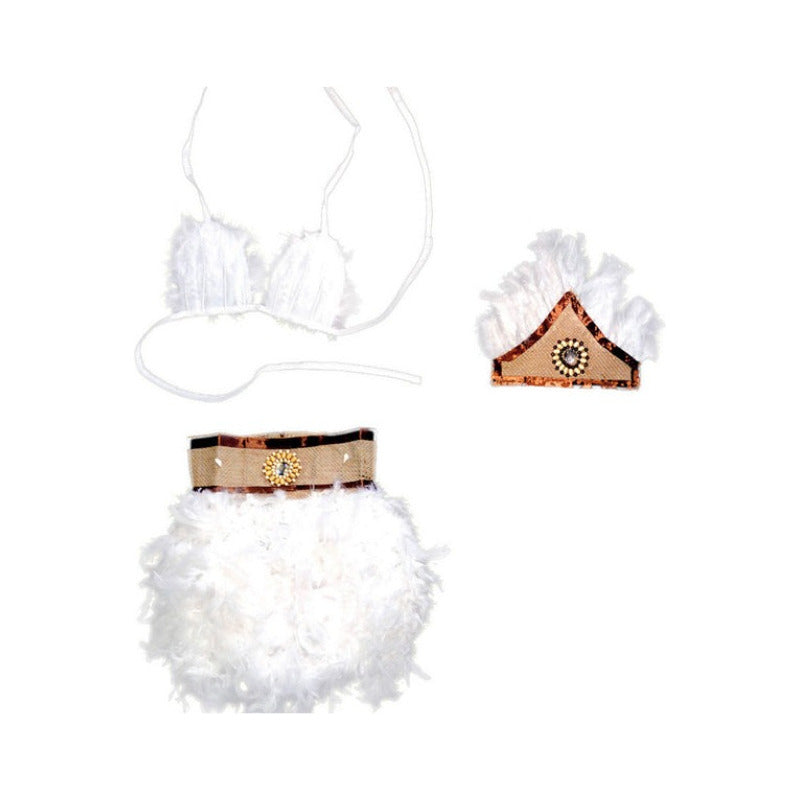 Traje Pascuense Plumas Para Niña Talla L/xl Blanco Xl