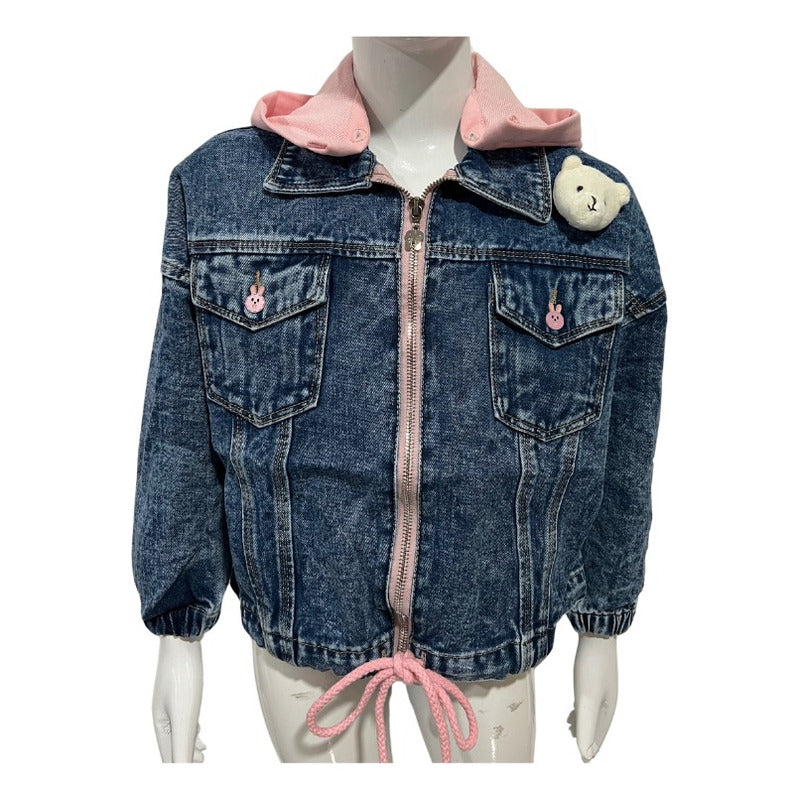Chaqueta Mezclilla De Jean Con Capucha Desmontable Para Niña