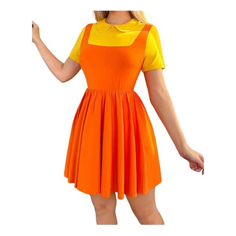 Disfraz Muñeca Juego Calamar Mujer Naranja S