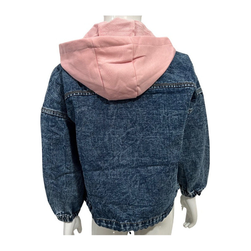 Chaqueta Mezclilla De Jean Con Capucha Desmontable Para Niña