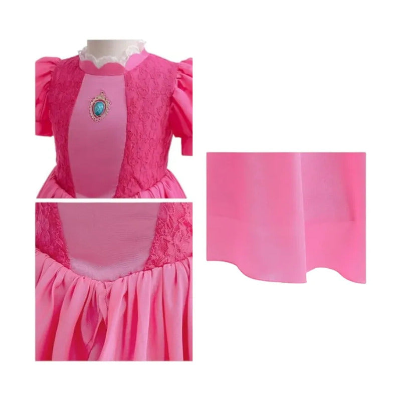 Disfraz Princesa Peach Accesorios Corona Guantes Niña Fuscia 7-9