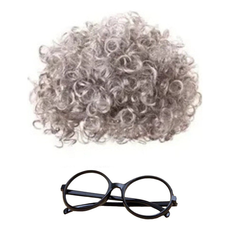 Set De Anciana Accesorio Disfraz Abuelita Peluca + Lentes Gris