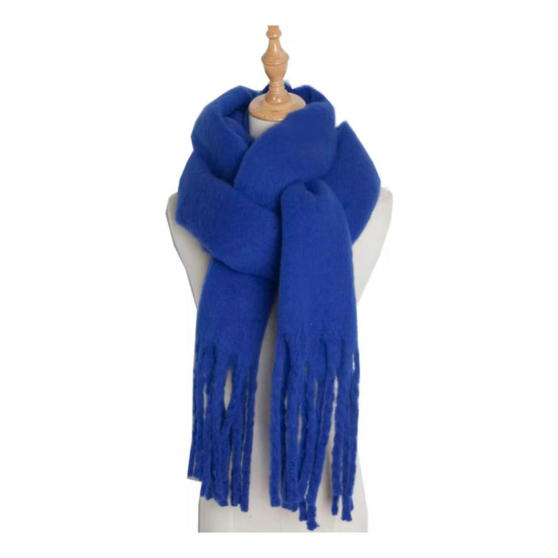 Bufanda Maxi Alpaca Unicolor Azul Liso Standar