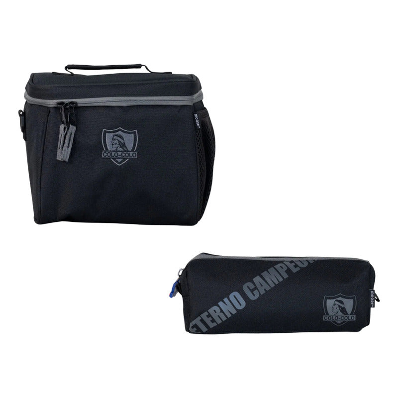 Pack Mochila Estuche Lonchera Equipos Futbol Fanaticos Negro Colo-colo