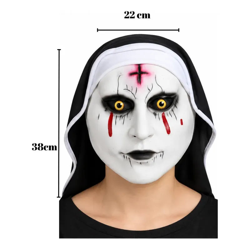 Máscara Monja Terror Con Cruz De Látex Para Cosplay Negro/banco Monja Terror Cruz