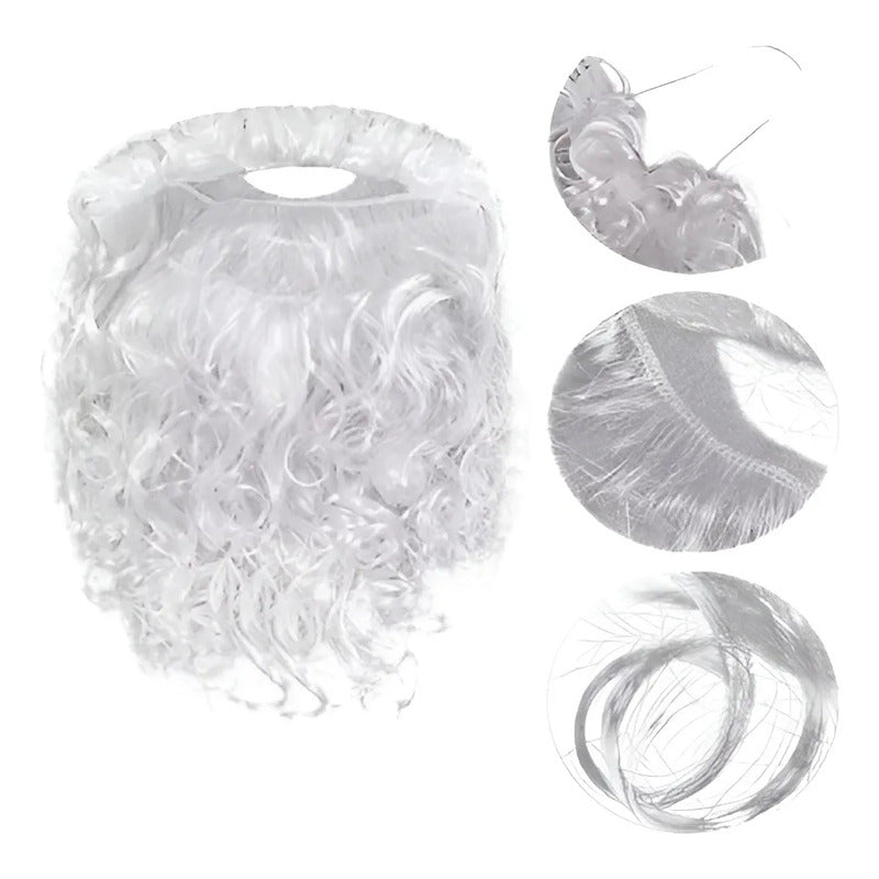 Set Gorro Viejo Pascuero Con Barba De Risos, Santa Claus Blanco/rojo