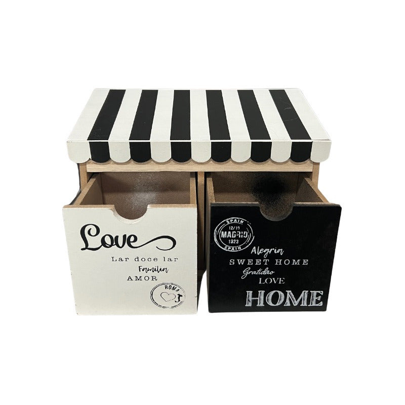 Caja De Madera Organizadora De Te/ Cafe Diseño Tienda Blanco-negro