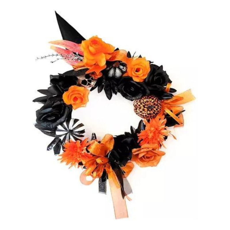 Decoración Corona Calavera Flores Halloween