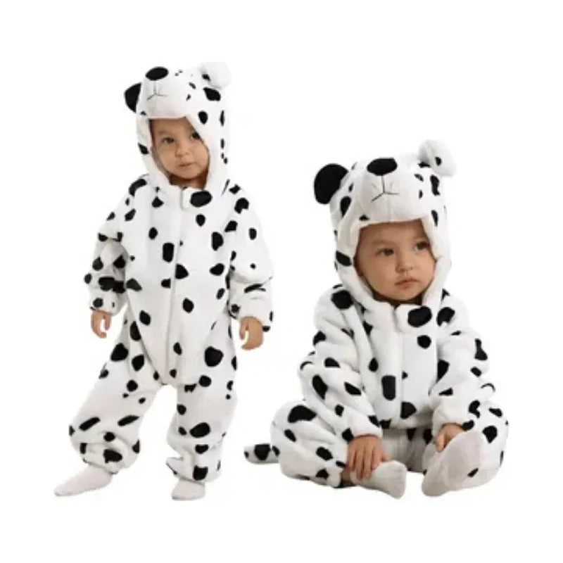 Pijama Y Disfraz Enterito Polar Bebes Blanco - Negro Perrito 70