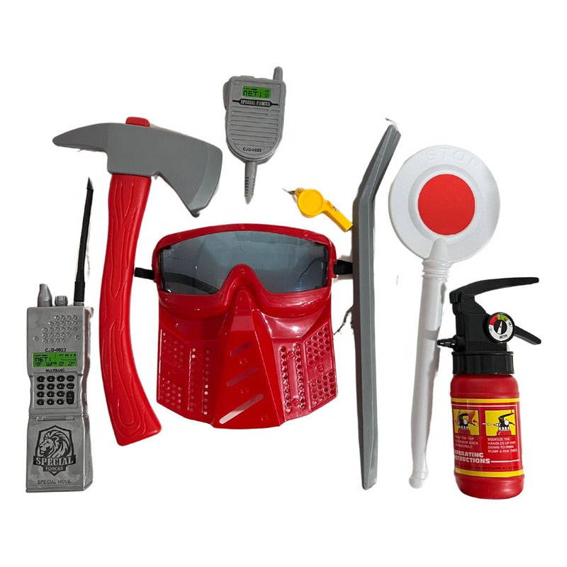 Set Casco + Herramientas De Bombero Para Niños