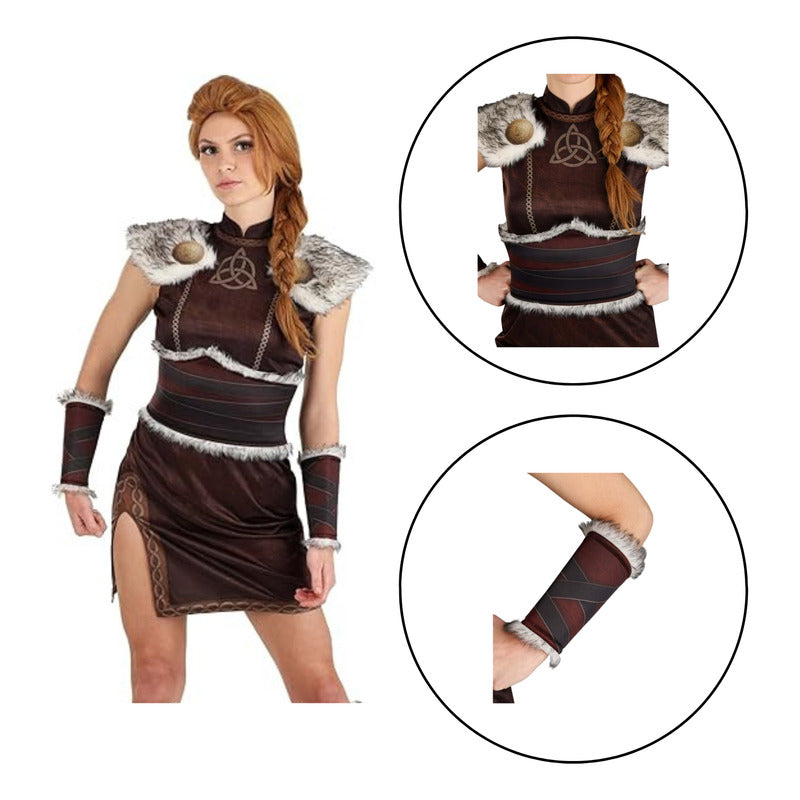Disfraz Guerrera Vikinga Mujer Cosplay Marrón S