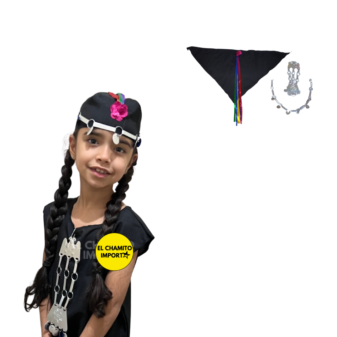 Lloven+trapelakucha+trarilonco Accesorio Mapuche Niña