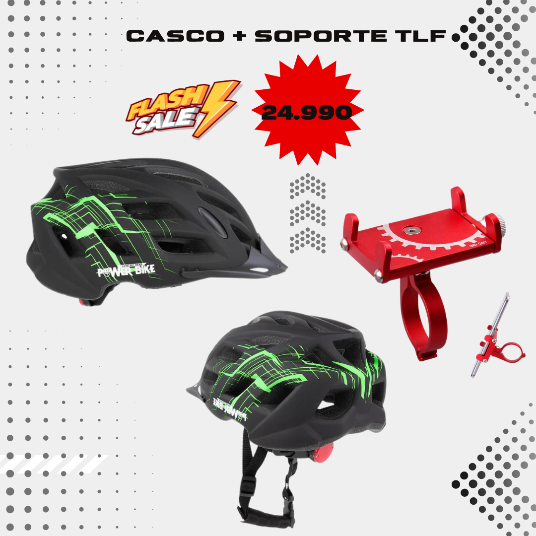 Casco Power Bike con Luz + Soporte de Celular