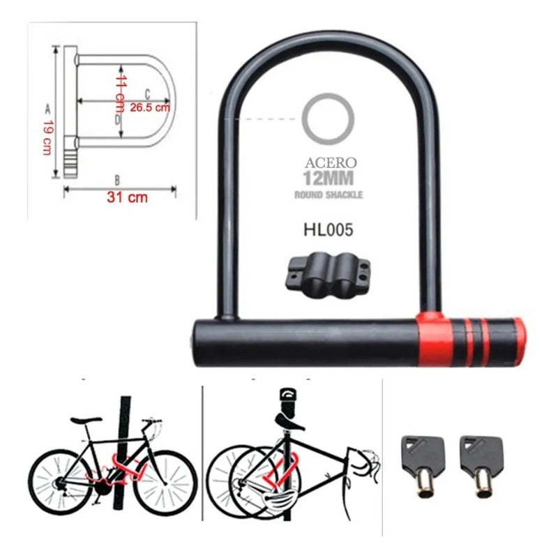 Candado U-lock Bicicleta Negro