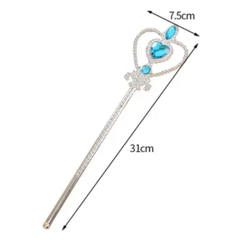 Set Disfraz Elsa Frozen Cetro Varita Mechon Celeste