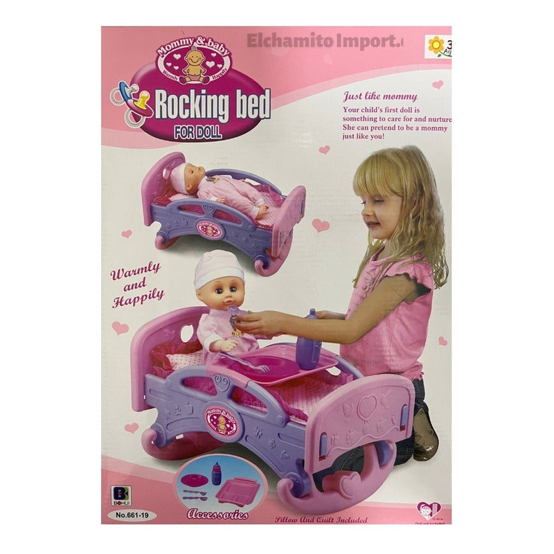 Cuna Mecedora Muñecas Bebe Juguete Rosa