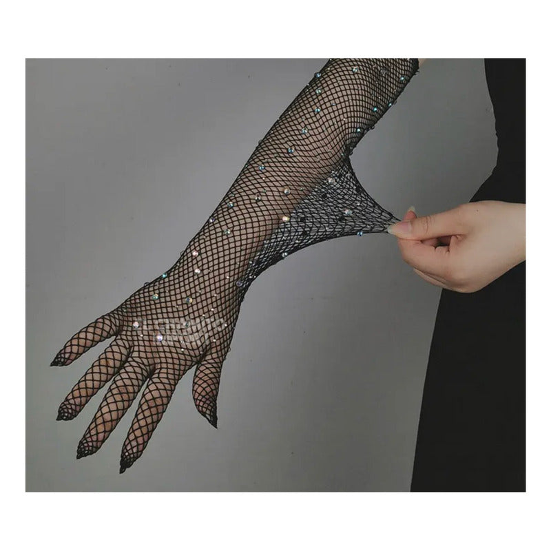 Guantes De Malla Largos Con Dedos De Anime Sexy Con Brillos Color