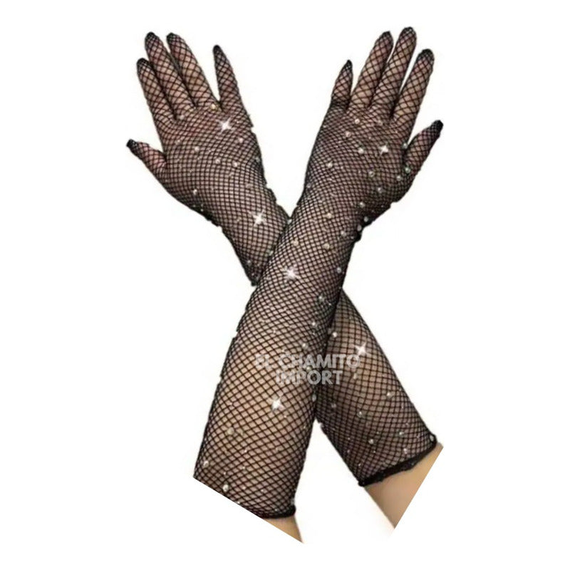 Guantes De Malla Largos Con Dedos De Anime Sexy Con Brillos Color
