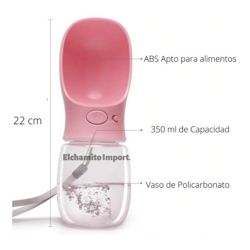 Bebedero Botella Agua Mascota Taza Hidratación Paseo 350ml