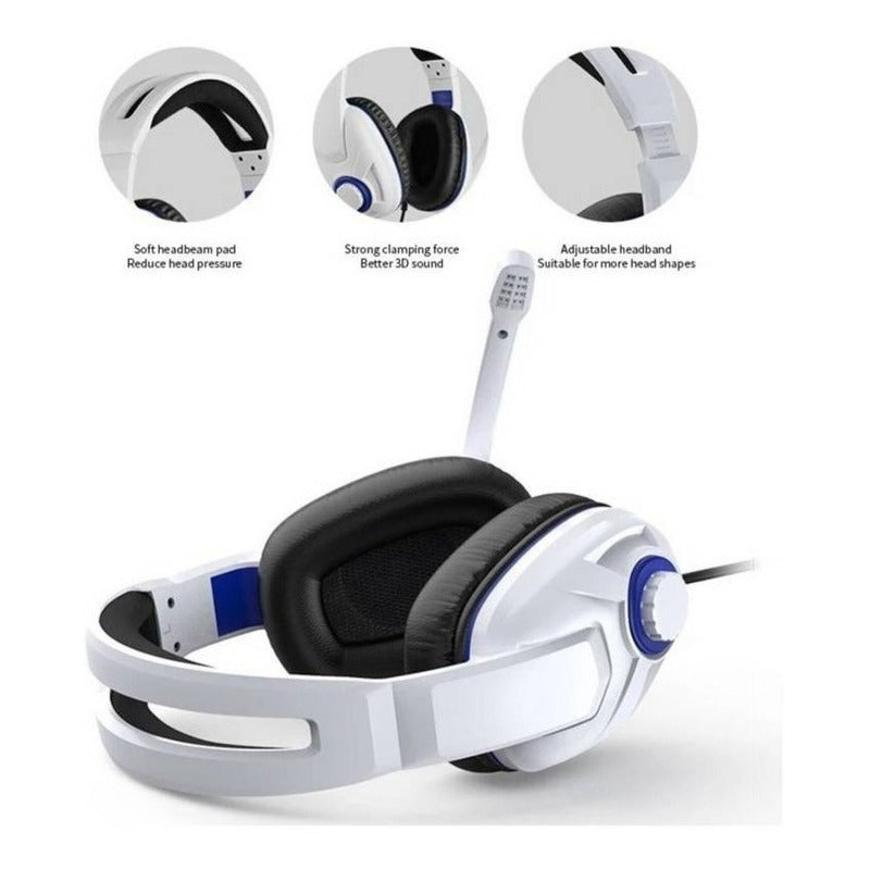 Audífonos Gamer Micrófono Compatible Con Play 5 Blanco