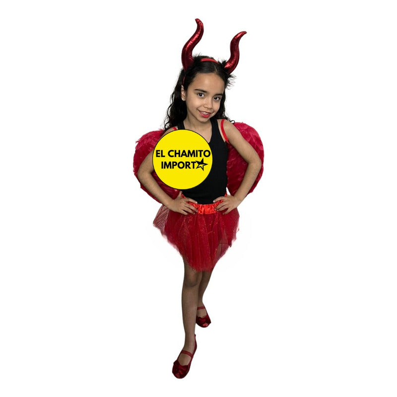 Disfraz Diablita Cuernos Con Alas De Plumas