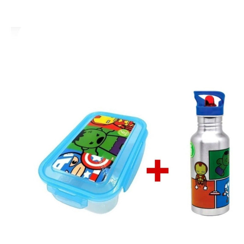 Set Marvel Botella Metalica + Hermético Portasándwich