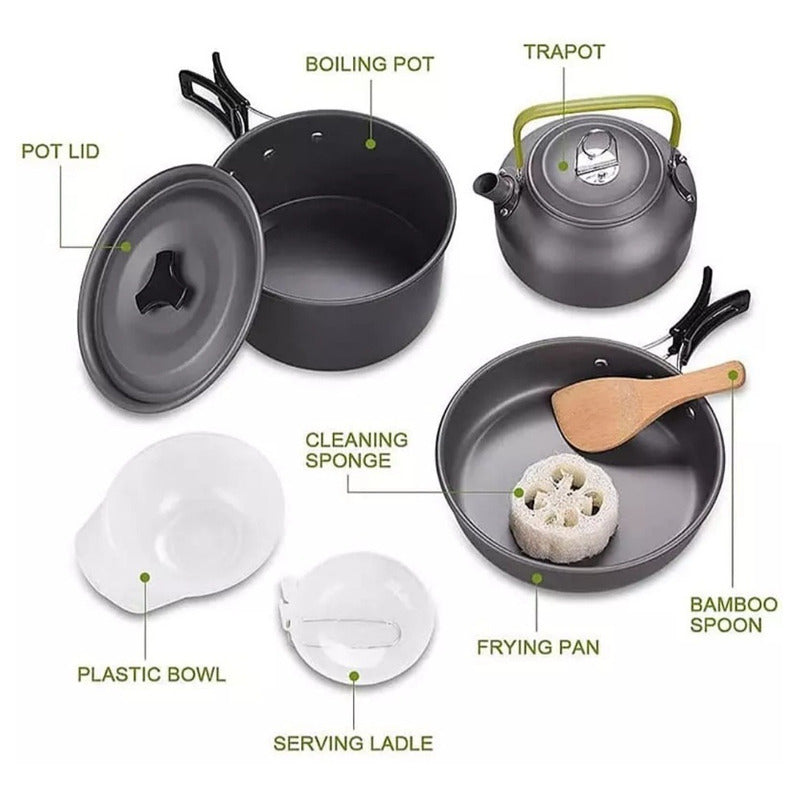 Set De Ollas Camping Picnic + Tetera Ds308