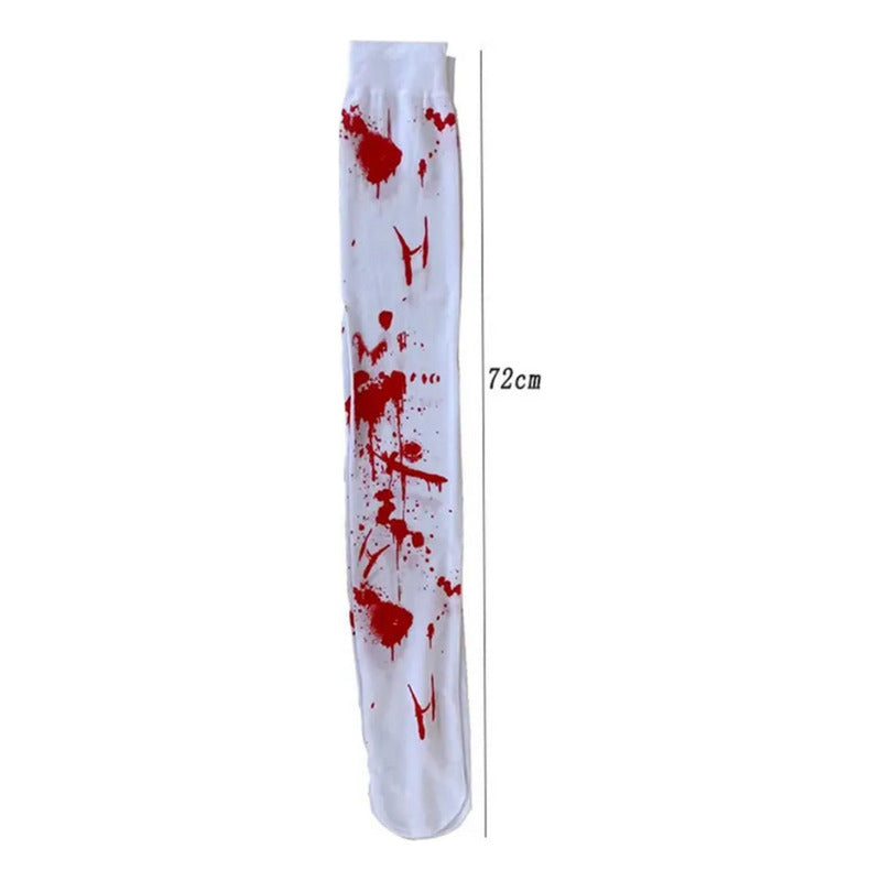 Calcetines Sangrientos Halloween Panty Medias Mujer Blanco-rojos Liso 72cm