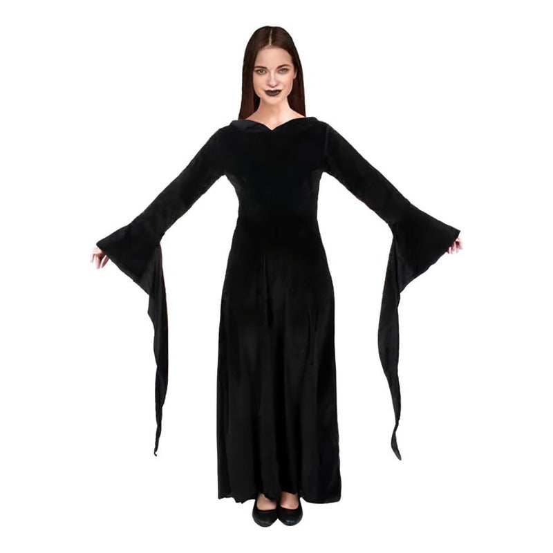 Disfraz De Morticia Addams Gótico Para Mujer + Peluca
