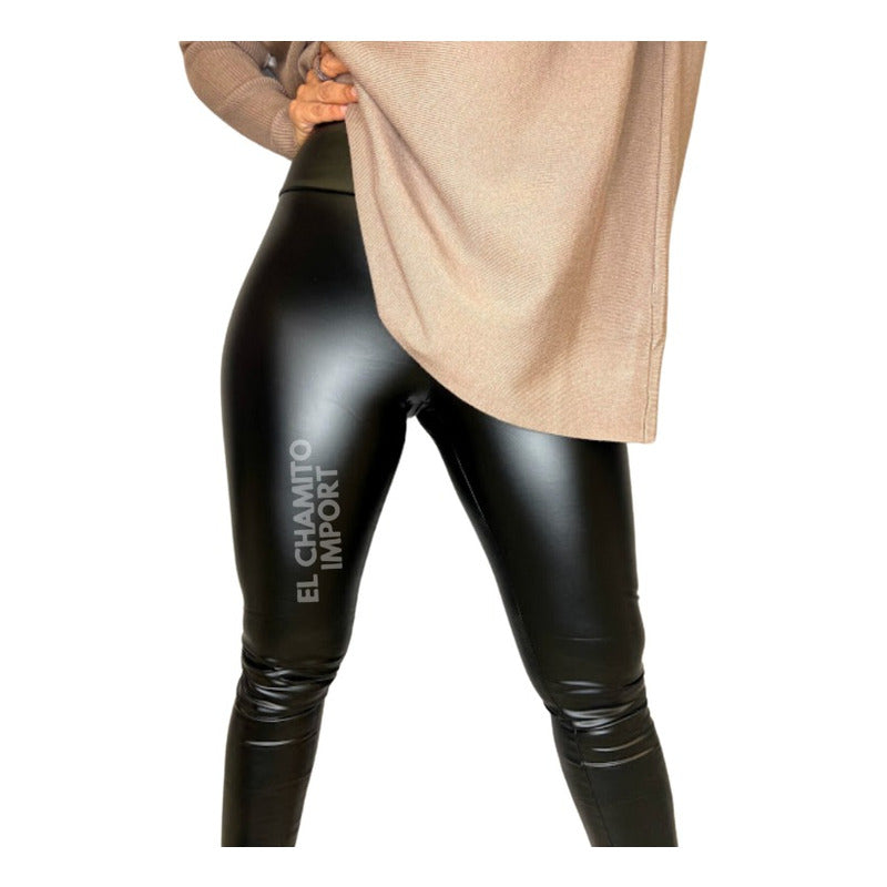 Calza Ecocuero Con Micropolar Tiro Extra Alto Elasticadas