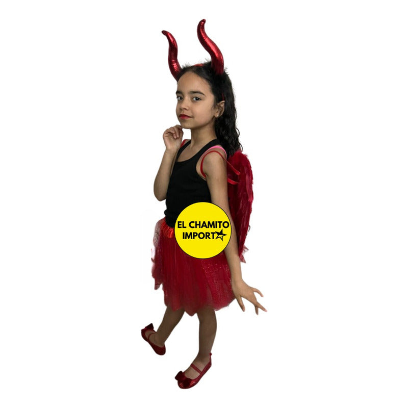 Disfraz Diablita Cuernos Con Alas De Plumas