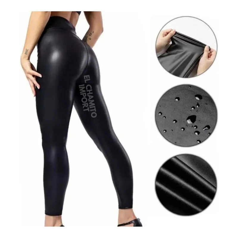Calza Ecocuero Con Micropolar Tiro Extra Alto Elasticadas