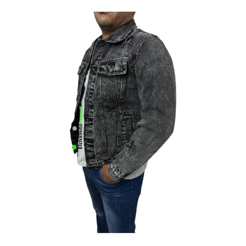 Chaqueta Jeans Hombre Con Destroyer Negra