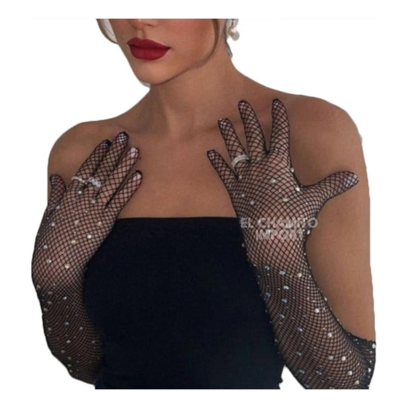 Guantes De Malla Largos Con Dedos De Anime Sexy Con Brillos Color
