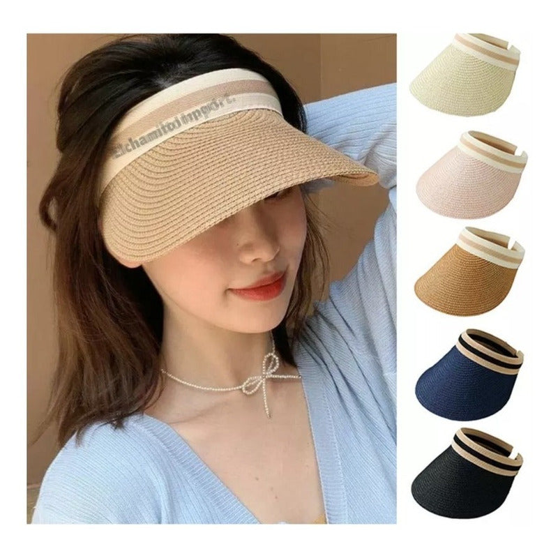 Visera Sombrero De Paja Para Mujer Verano