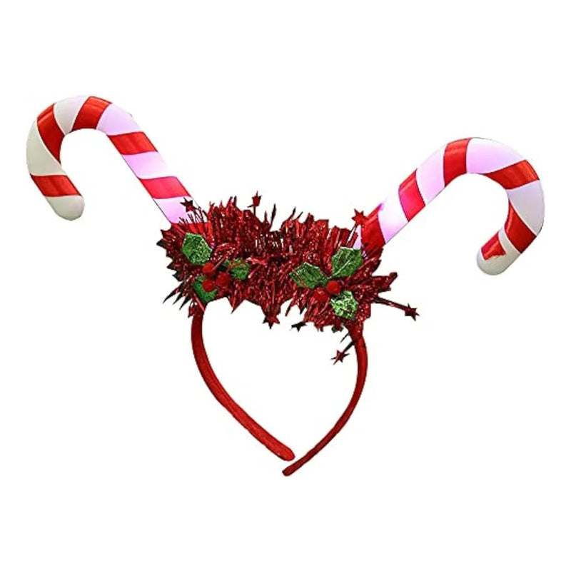 Cintillo Navidad Bastones De Dulces Led Rojo-blanco