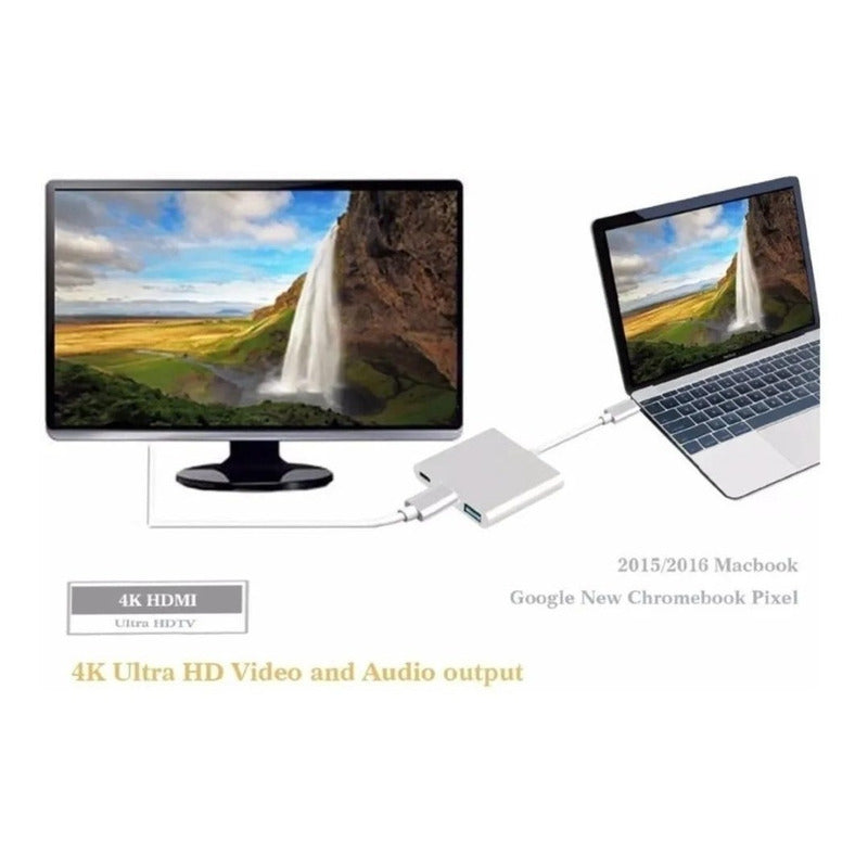 Adaptador Usb Tipo C 3 En 1 Hdmi 4k Usb 3.0