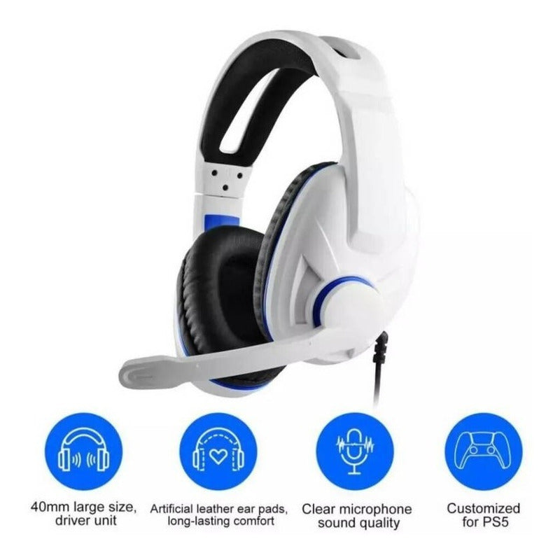 Audífonos Gamer Micrófono Compatible Con Play 5 Blanco