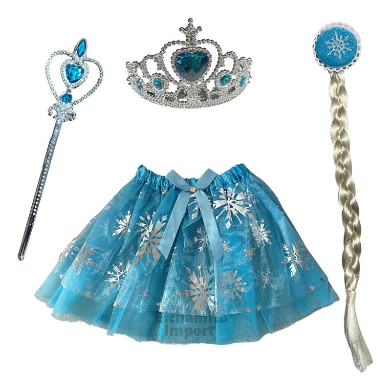 Set Disfraz Elsa Frozen Corona/varita/mechon Y Tutu