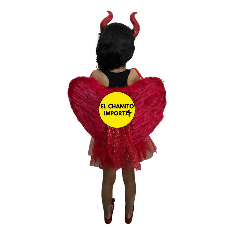 Disfraz Diablita Cuernos Con Alas De Plumas