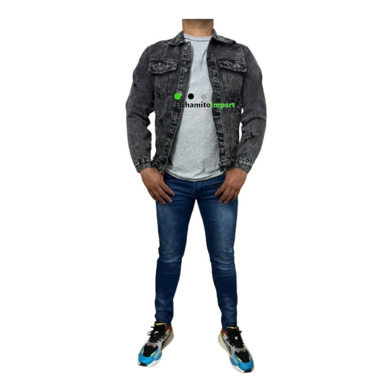 Chaqueta Jeans Hombre Con Destroyer Negra