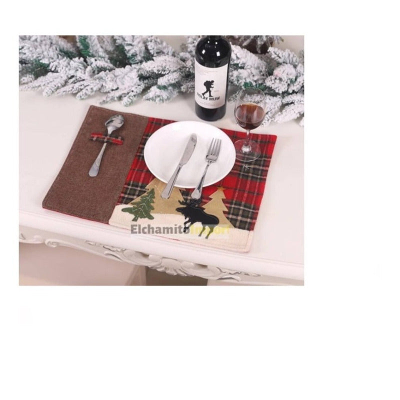 Individuales Para Mesa Decoracion Navideña Cena Navidad Rojo Navideño