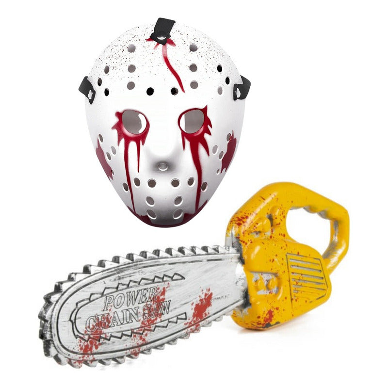 Set Jason Vorhees Máscara Sierra Terror Halloween Blanco