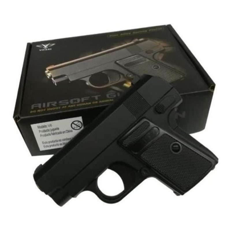 Pistola Airsoft Gun V6 + Balines Negro
