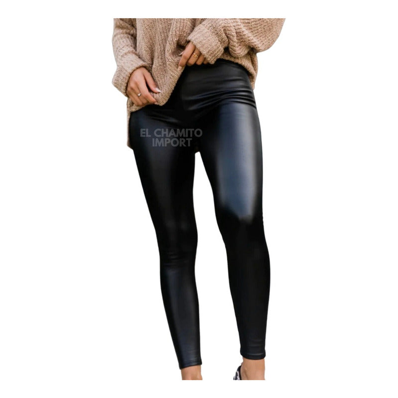 Calza Ecocuero Con Micropolar Tiro Extra Alto Elasticadas